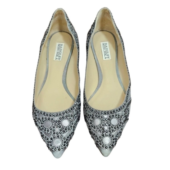Badgley Mischka Gunmetal Gigi Crystal Platinum Pointed Toe Ballet Flats Shoes 9 - Picture 5 of 15